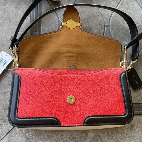 COACH Georgie Shoulder Bag In Colorblock Color: Gold/Bright Poppy Multi - Picture 6 of 16